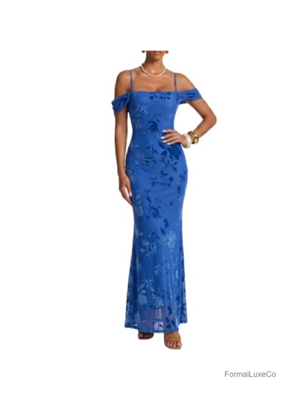 Velvet Floral Mermaid Maxi Bodycon Spaghetti Strap Dress